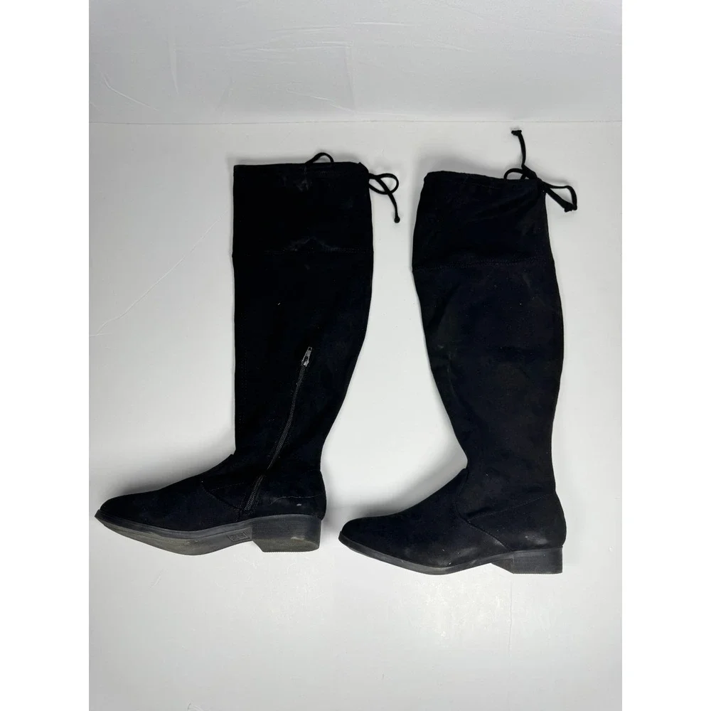 Time and Tru WWTT44AM006 Womens US 8W Boot Black Suede Over The Knee Side Zipper